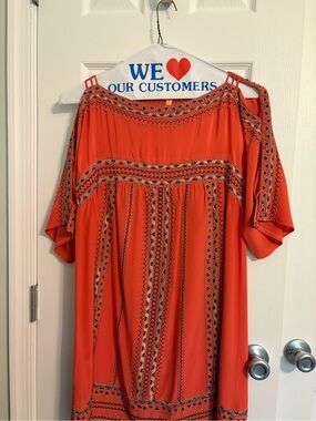 Nanette Lepore Orange Cold-Shoulder Embroidered Tunic